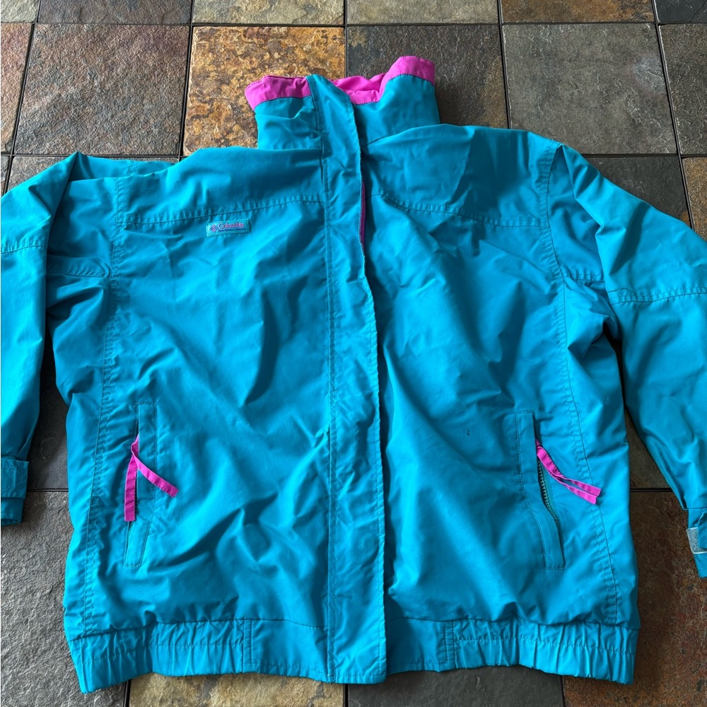 Vintage Columbia Bugaboo Teal and Pink Waterproof Raincoat